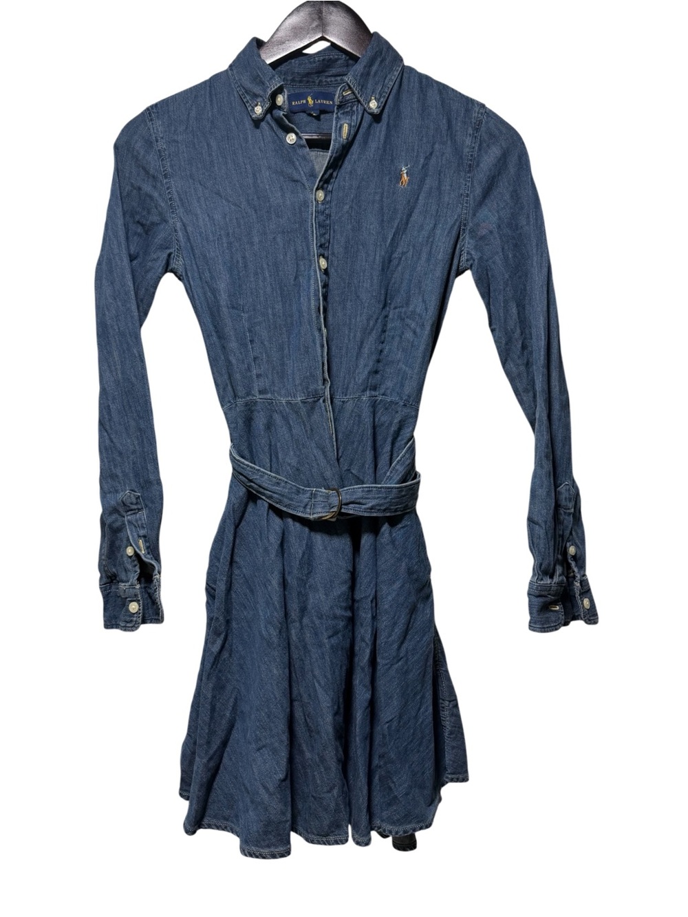 Polo Ralph Lauren Chambray Denim Shirt Dress Belted Longsleeve Womens Size 14